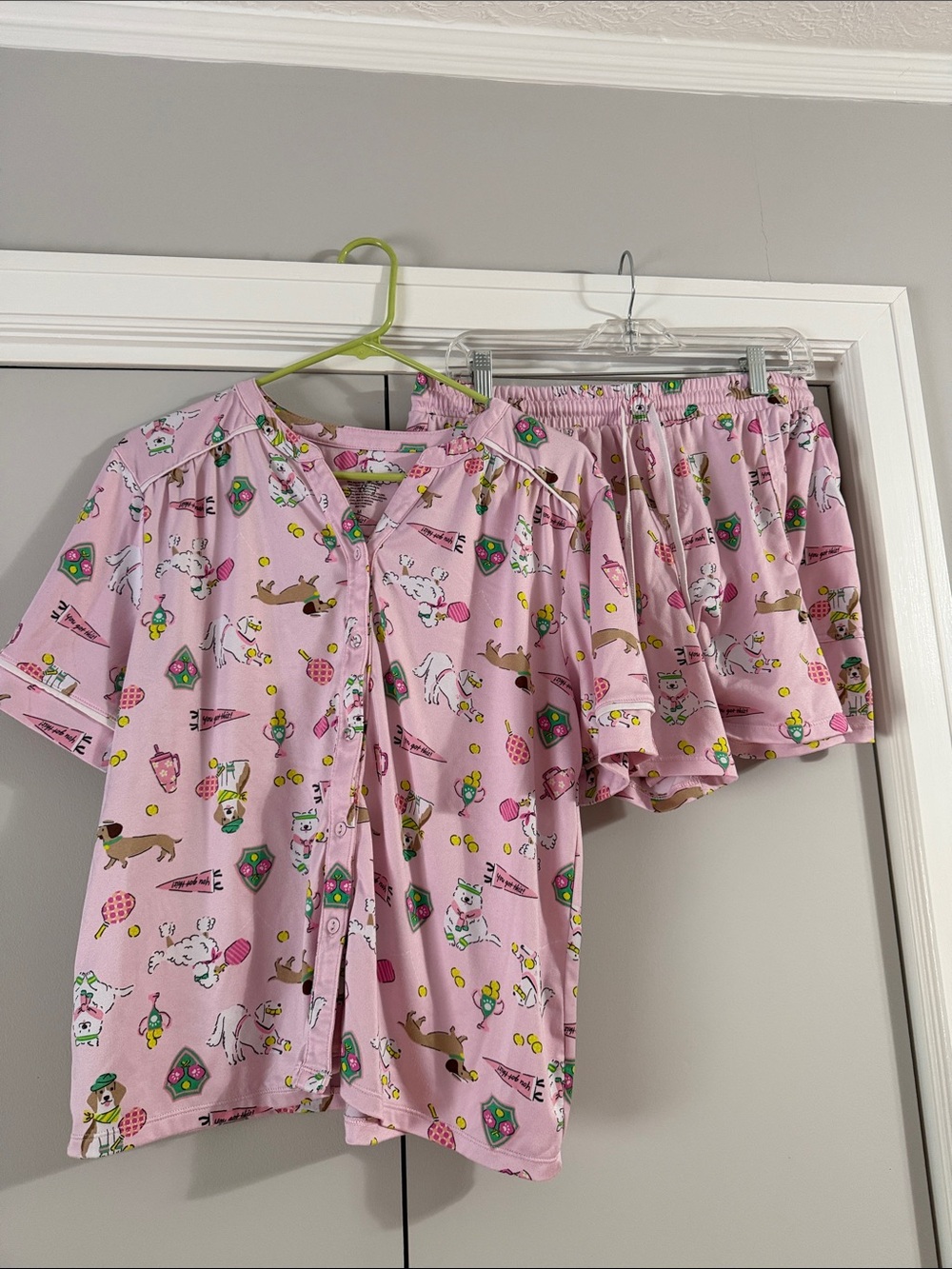 Cuddl Duds Pink Women’s Pajama Set with Playful Dog Print